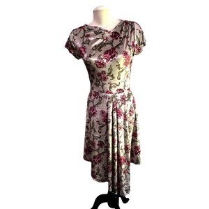 MIa Joy Marli Velvet Floral Dress Sz Small Womens Pink & Beige Short Sleeve